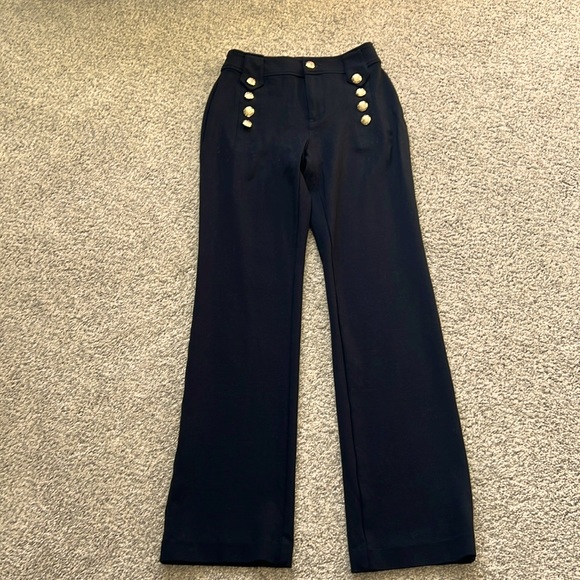 Lauren Ralph Lauren Size 00 Stretch Jersey Wide Leg Black Pants Gold Buttons - Picture 2 of 5